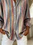 Women's Long Sleeve Shirt Spring/Fall As Picture Striped Buckle Shirt Collar Regular Sleeve Daily Going Out Casual Top