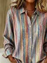 Women's Long Sleeve Shirt Spring/Fall As Picture Striped Buckle Shirt Collar Regular Sleeve Daily Going Out Casual Top