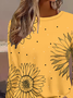 Women's Long Sleeve T-shirt Spring/Fall Yellow Sunflower Printing Jersey Crew Neck Daily Going Out Casual Top