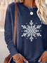 Women's Long Sleeve T-shirt Spring/Fall Deep Blue Christmas Printing Jersey Crew Neck Daily Going Out Casual Top