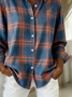 Women's Long Sleeve Shirt Spring/Fall Blue Plaid Buckle Shirt Collar Regular Sleeve Daily Going Out Casual Top