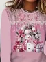 Women's Long Sleeve T-shirt Spring/Fall Pink Christmas Printing Jersey Crew Neck Daily Going Out Casual Top