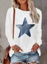 Women's Long Sleeve T-shirt Spring/Fall White Star Printing Jersey Crew Neck Daily Going Out Casual Top