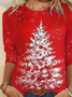 Women's Long Sleeve T-shirt Spring/Fall Red Christmas Printing Jersey Crew Neck Daily Going Out Casual Top