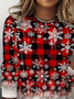 Women's Long Sleeve T-shirt Spring/Fall Red Christmas Printing Jersey Crew Neck Daily Going Out Casual Top