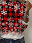 Women's Long Sleeve T-shirt Spring/Fall Red Christmas Printing Jersey Crew Neck Daily Going Out Casual Top