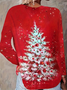 Women's Long Sleeve T-shirt Spring/Fall Red Christmas Printing Jersey Crew Neck Daily Going Out Casual Top