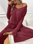 Simple Regular Fit V Neck Plain Two-Piece Set