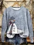 Casual Printing Crew Neck Christmas Snowman Sweatshirt