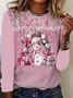 Women's Long Sleeve T-shirt Spring/Fall Pink Christmas Printing Jersey Crew Neck Daily Going Out Casual Top