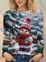 Women's Long Sleeve T-shirt Spring/Fall As Picture Christmas Snowman Printing Jersey Crew Neck Daily Going Out Casual Top