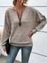 Casual Plain Zipper V Neck T-shirt