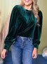 Women's Long Sleeve Shirt Spring/Fall Red Plain Split Joint Crew Neck Puff Sleeve Daily Going Out Casual Top