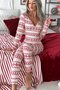 Christmas Red Striped Women's Trousers And Pajamas 2-Piece Home Wear Set