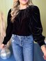 Women's Long Sleeve Shirt Spring/Fall Red Plain Split Joint Crew Neck Puff Sleeve Daily Going Out Casual Top
