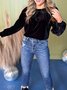 Women's Long Sleeve Shirt Spring/Fall Red Plain Split Joint Crew Neck Puff Sleeve Daily Going Out Casual Top