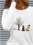 Women's Long Sleeve T-shirt Spring/Fall White Christmas Snowman Printing Jersey Crew Neck Daily Going Out Casual Top