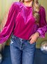 Women's Long Sleeve Shirt Spring/Fall Red Plain Split Joint Crew Neck Puff Sleeve Daily Going Out Casual Top