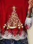 Women's Long Sleeve T-shirt Spring/Fall Red Christmas Printing Jersey Crew Neck Daily Going Out Casual Top
