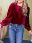 Women's Long Sleeve Shirt Spring/Fall Red Plain Split Joint Crew Neck Puff Sleeve Daily Going Out Casual Top