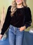 Women's Long Sleeve Shirt Spring/Fall Red Plain Split Joint Crew Neck Puff Sleeve Daily Going Out Casual Top
