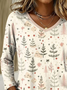 Women's Long Sleeve T-shirt Spring/Fall Apricot Christmas Printing Jersey V Neck Daily Going Out Casual Top