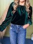Women's Long Sleeve Shirt Spring/Fall Red Plain Split Joint Crew Neck Puff Sleeve Daily Going Out Casual Top