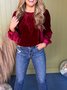Women's Long Sleeve Shirt Spring/Fall Red Plain Split Joint Crew Neck Puff Sleeve Daily Going Out Casual Top