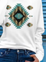 Women's Long Sleeve T-shirt Spring/Fall White Ethnic Printing Jersey Crew Neck Daily Going Out Casual Top