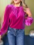 Women's Long Sleeve Shirt Spring/Fall Red Plain Split Joint Crew Neck Puff Sleeve Daily Going Out Casual Top
