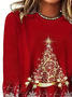 Women's Long Sleeve T-shirt Spring/Fall Red Christmas Printing Jersey Crew Neck Daily Going Out Casual Top
