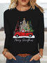 Women's Long Sleeve T-shirt Spring/Fall Black Christmas Printing Jersey Crew Neck Daily Going Out Casual Top
