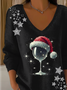 Women's Long Sleeve T-shirt Spring/Fall Black Christmas Printing V Neck Daily Going Out Casual Top