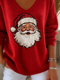 Women's Long Sleeve T-shirt Spring/Fall Red Christmas Printing V Neck Daily Going Out Casual Top