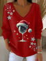 Women's Long Sleeve T-shirt Spring/Fall Black Christmas Printing V Neck Daily Going Out Casual Top