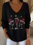 Women's Long Sleeve T-shirt Spring/Fall Black Christmas Printing V Neck Daily Going Out Casual Top