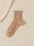 Cotton Embroidery Sweat-absorbent Trendy Japanese Style Cute Fungus Lace Mid-tube Women's Socks Breathable Pile Socks