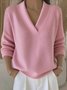 Plain Casual V Neck Loose Sweater