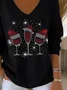 Women's Long Sleeve T-shirt Spring/Fall Black Christmas Printing V Neck Daily Going Out Casual Top