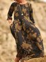 Crew Neck Loose Vintage Dress With No