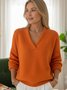 Plain Casual V Neck Loose Sweater