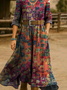 Vintage V Neck Gradient Pattern Dress With No
