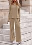 Casual Regular Fit Plain Crew Neck Two-Piece Set