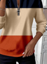 Women's Colorblock Printed Casual Zipper Long Sleeve Sweatshirt