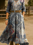 Vintage V Neck Gradient Pattern Dress With No