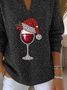 Women's Christmas Print Casual Lapel Sweater