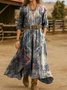 Vintage V Neck Gradient Pattern Dress With No