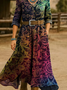 V Neck Vintage Loose Gradient Pattern Dress With No