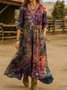 Vintage V Neck Gradient Pattern Dress With No