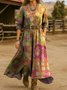 Casual V Neck Gradient Pattern Loose Dress With No